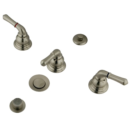Kingston Brass Bidet Faucet W/ Lever, Handles And Brass Pop-Up, Brushed Nickel KB328